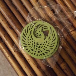 Green Phoenix rising bird earrings
